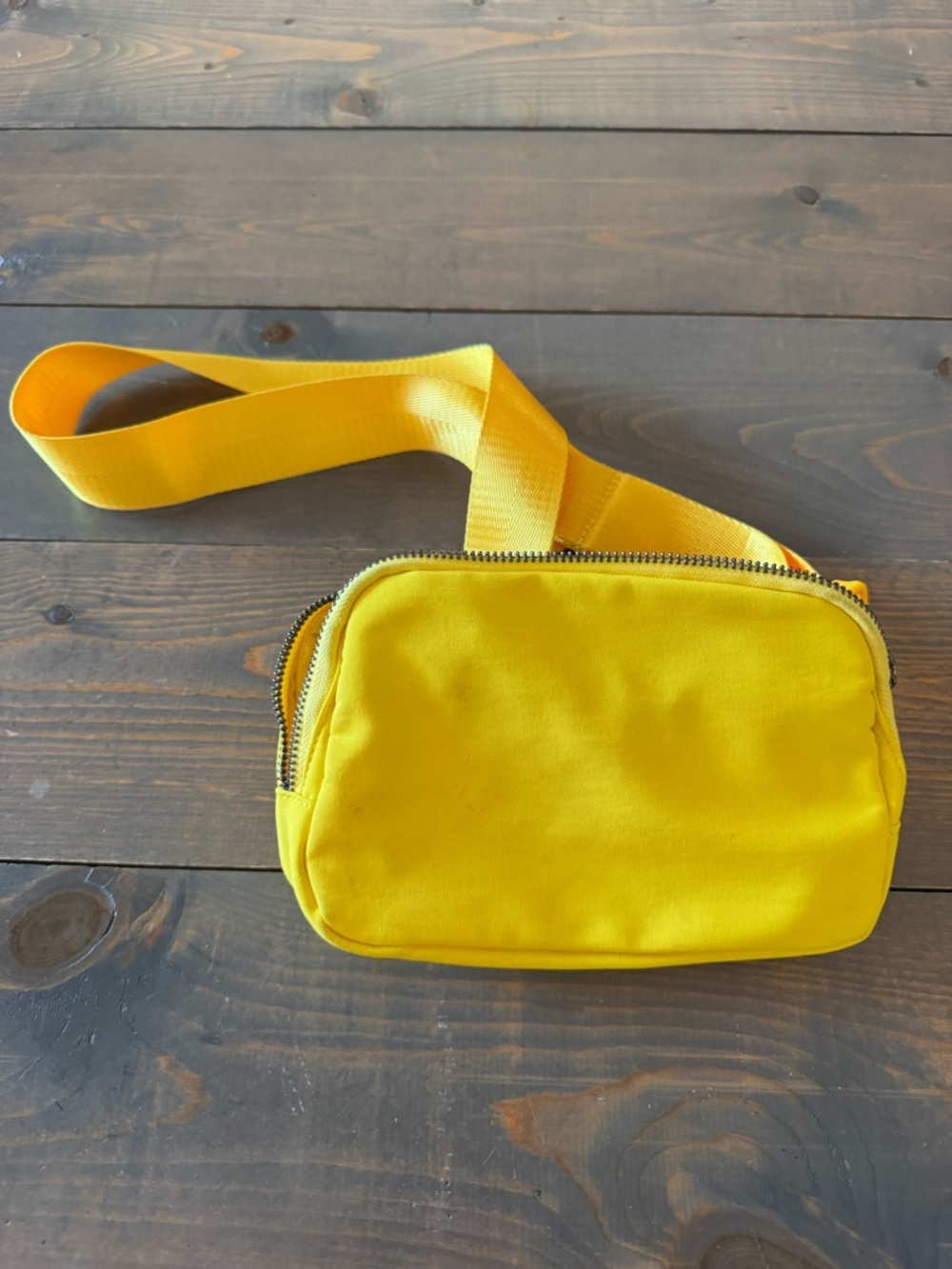 Yellow Nylon Crossbody Belt Bag Fanny Pack Dual Zip Adjustable Strap